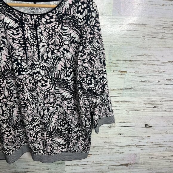 Olsen Clara relaxed fit Black and White 3/4 Sleeve top size large - Picture 3 of 9